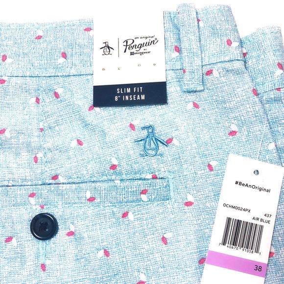 SOLD Original Penguin Mens Blue Slim Geo Print Hybrid Shorts Sz 38 NWT - Picture 8 of 12